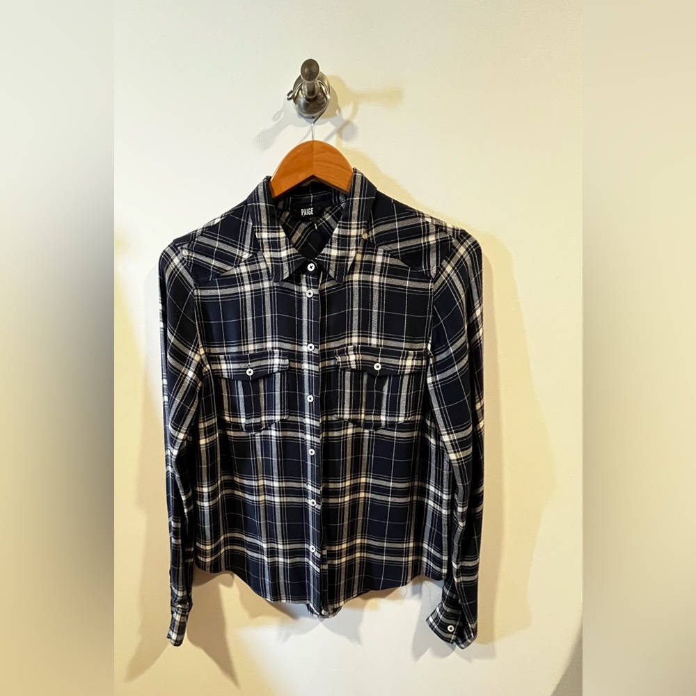 PAIGE Navy and White Plaid shirt